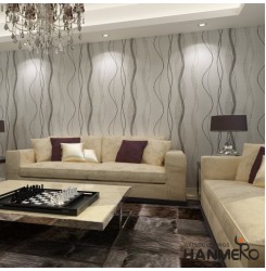 HANMERO High-grade Modern Microfiber Non-woven Flocking Wavy black Stripes and Curves Wallpaper Murals Rolls for Living Room/Bedroom/TV Backdrop Home Decor 0.53m(20.86'') x 10m(393.7'')=5.3㎡(57 sq.ft)