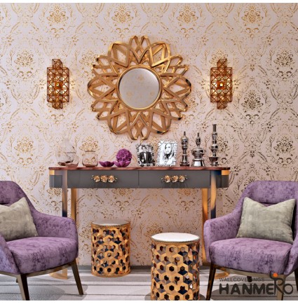 HANMERO Luxury 3D Flowers Reminiscence New European Bronzing + Silk + Pearly Lustre Non-woven Paper Wallpaper Murals Art for Living Dining Setting Wall Bedroom