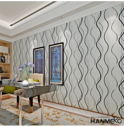 HANMERO 10m Super Larger European PVC Removable Polka Dot Abstract Curves Embossing Vinyl Wallpaper for Living Dining Bedroom Sofa Background Silver & White & Black