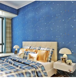 HANMERO Modern Beautiful Blue Star Sky Removable Rotary Relief Foam Import Nonwoven Wallpaper 0.5310m/roll for Living Kids Room Home Decor