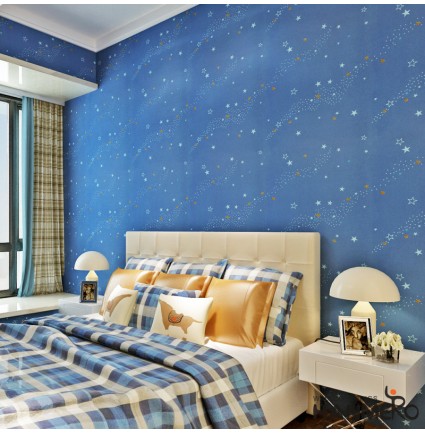 HANMERO Modern Beautiful Blue Star Sky Removable Rotary Relief Foam Import Nonwoven Wallpaper 0.5310m/roll for Living Kids Room Home Decor