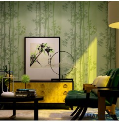 HANMERO New Chinese Bamboo Non-woven Wet Embossing Wallpaper for Bedroom Living Room TV Backdrop - Green