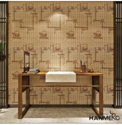 HANMERO Chinese Vintage Imitation Wood Grain Grass Mat Peel and Stick Wall paper Murals Stickers,1.48ft x 6.56ft/roll,Home Decor